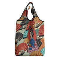 Japanese Geisha Katana Grocery Bag Japan Sensu Seigaiha Pattern - Wonder Print Shop