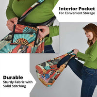 Japanese Geisha Katana Grocery Bag Japan Sensu Seigaiha Pattern - Wonder Print Shop
