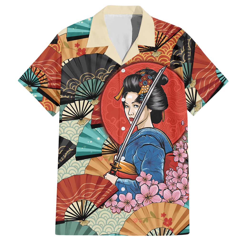Japanese Geisha Katana Hawaiian Shirt Japan Sensu Seigaiha Pattern - Wonder Print Shop