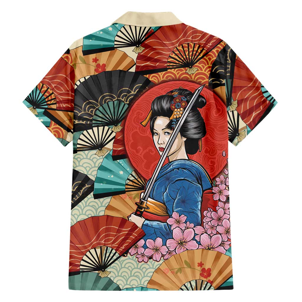 Japanese Geisha Katana Hawaiian Shirt Japan Sensu Seigaiha Pattern - Wonder Print Shop