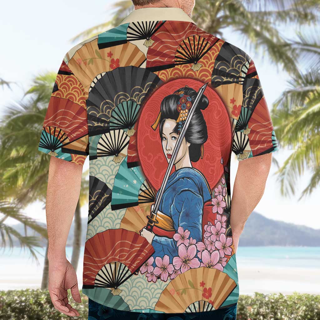 Japanese Geisha Katana Hawaiian Shirt Japan Sensu Seigaiha Pattern - Wonder Print Shop