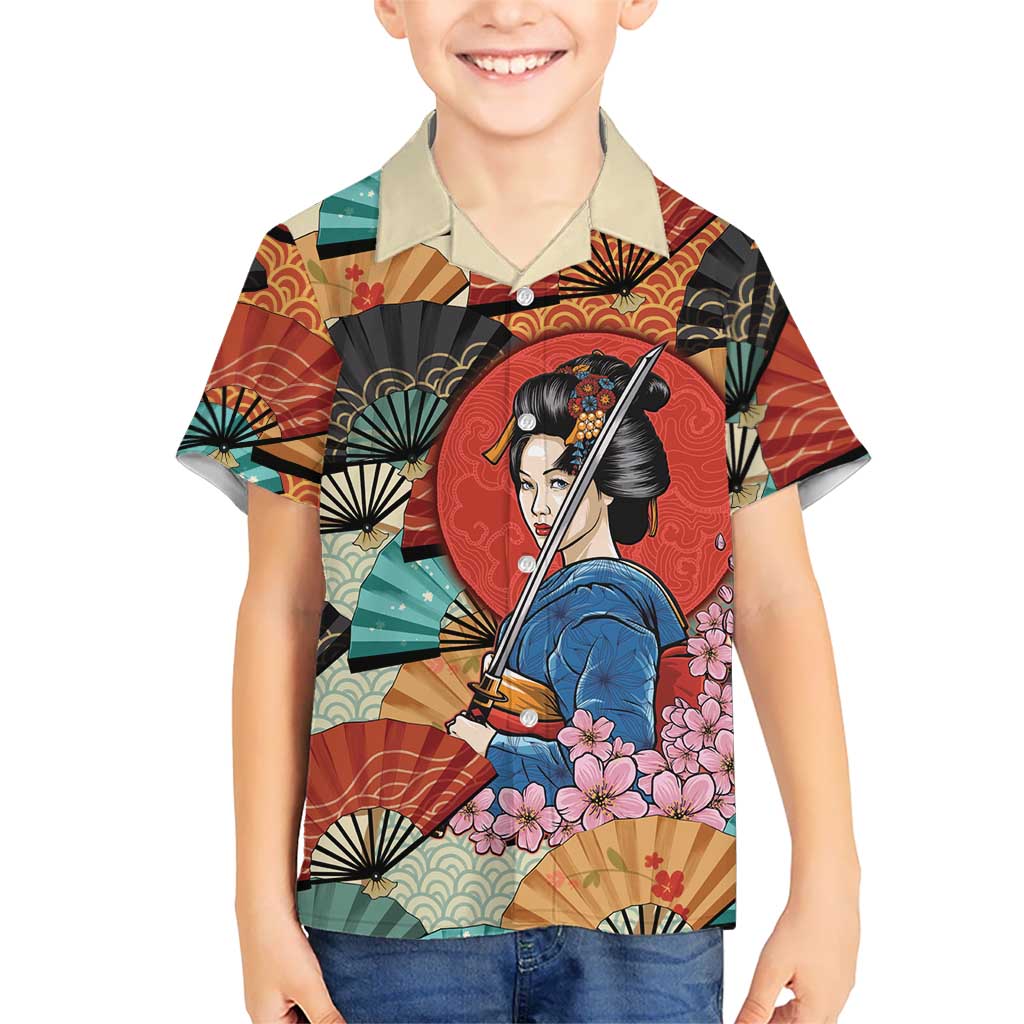 Japanese Geisha Katana Hawaiian Shirt Japan Sensu Seigaiha Pattern - Wonder Print Shop