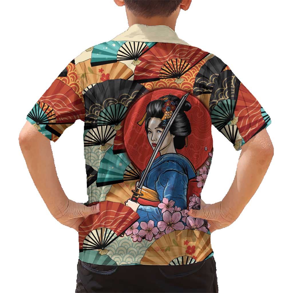 Japanese Geisha Katana Hawaiian Shirt Japan Sensu Seigaiha Pattern - Wonder Print Shop
