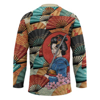 Japanese Geisha Katana Hockey Jersey Japan Sensu Seigaiha Pattern - Wonder Print Shop