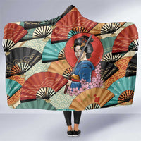Japanese Geisha Katana Hooded Blanket Japan Sensu Seigaiha Pattern - Wonder Print Shop