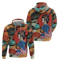 Japanese Geisha Katana Hoodie Japan Sensu Seigaiha Pattern - Wonder Print Shop