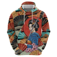 Japanese Geisha Katana Hoodie Japan Sensu Seigaiha Pattern - Wonder Print Shop