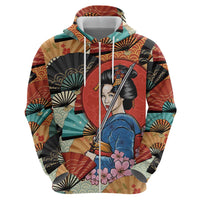 Japanese Geisha Katana Hoodie Japan Sensu Seigaiha Pattern - Wonder Print Shop