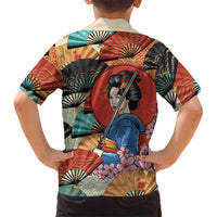 Japanese Geisha Katana Kid Hawaiian Shirt Japan Sensu Seigaiha Pattern - undefined