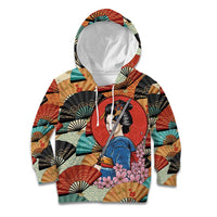 Japanese Geisha Katana Kid Hoodie Japan Sensu Seigaiha Pattern - Wonder Print Shop