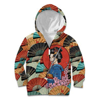 Japanese Geisha Katana Kid Hoodie Japan Sensu Seigaiha Pattern - Wonder Print Shop