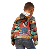 Japanese Geisha Katana Kid Hoodie Japan Sensu Seigaiha Pattern - Wonder Print Shop