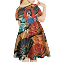 Japanese Geisha Katana Kid Short Sleeve Dress Japan Sensu Seigaiha Pattern - Wonder Print Shop