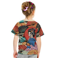 Japanese Geisha Katana Kid T Shirt Japan Sensu Seigaiha Pattern - Wonder Print Shop