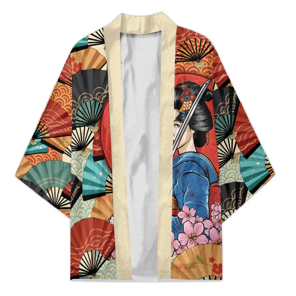 Japanese Geisha Katana Kimono Japan Sensu Seigaiha Pattern - Wonder Print Shop