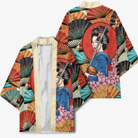 Japanese Geisha Katana Kimono Japan Sensu Seigaiha Pattern - Wonder Print Shop
