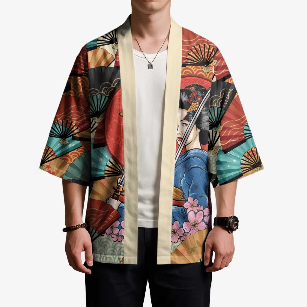 Japanese Geisha Katana Kimono Japan Sensu Seigaiha Pattern - Wonder Print Shop