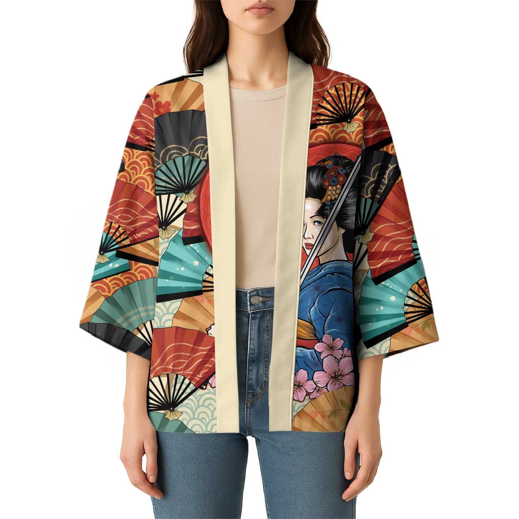Japanese Geisha Katana Kimono Japan Sensu Seigaiha Pattern - Wonder Print Shop