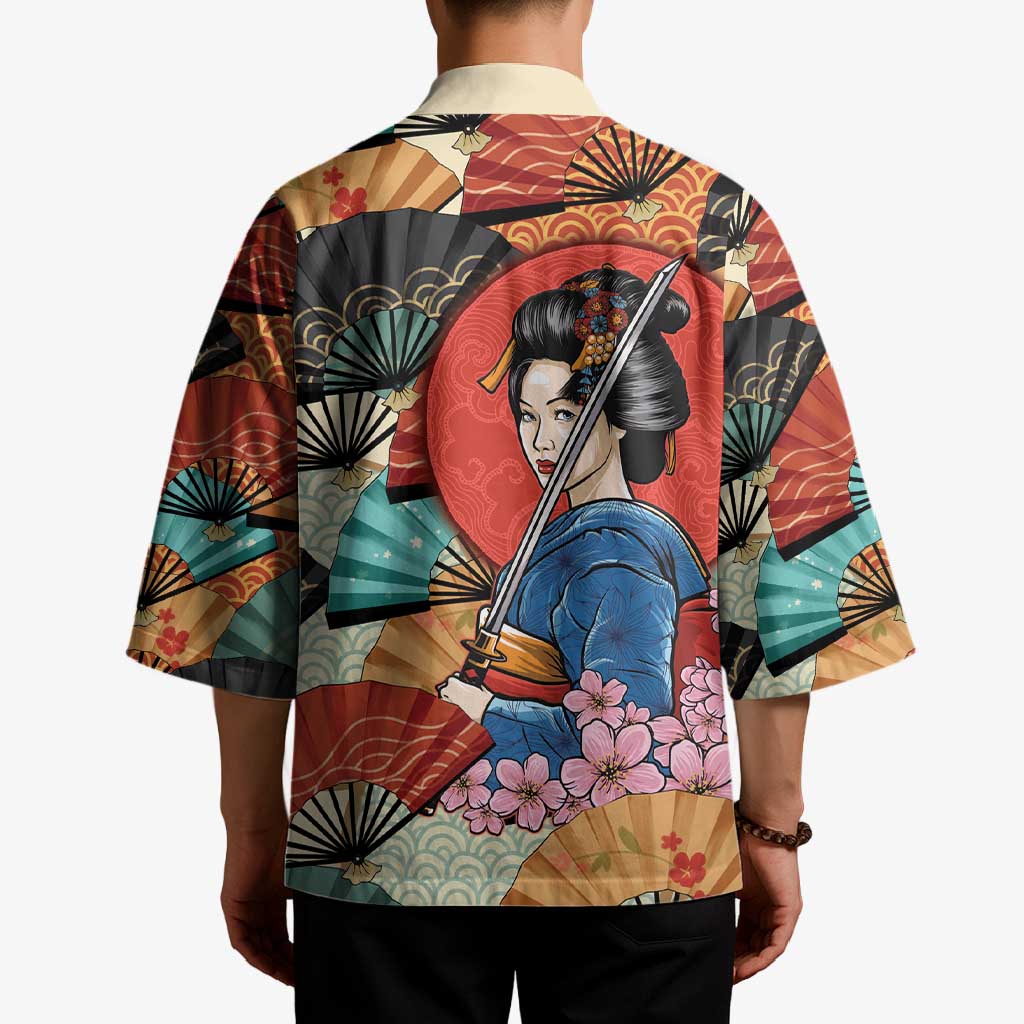 Japanese Geisha Katana Kimono Japan Sensu Seigaiha Pattern - Wonder Print Shop