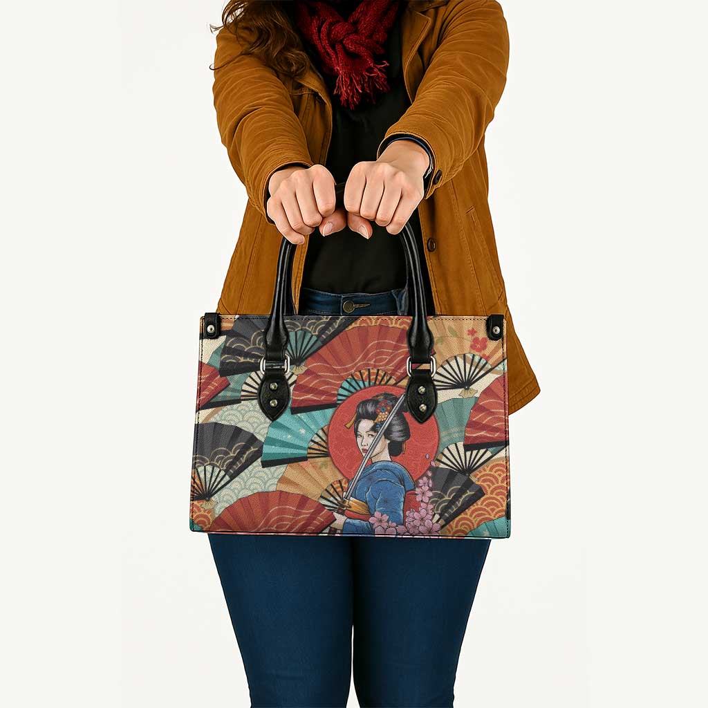 Japanese Geisha Katana Leather Bag Japan Sensu Seigaiha Pattern - Wonder Print Shop