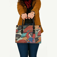 Japanese Geisha Katana Leather Bag Japan Sensu Seigaiha Pattern - Wonder Print Shop