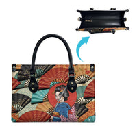 Japanese Geisha Katana Leather Bag Japan Sensu Seigaiha Pattern - Wonder Print Shop