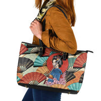 Japanese Geisha Katana Leather Tote Bag Japan Sensu Seigaiha Pattern - Wonder Print Shop