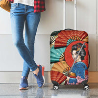 Japanese Geisha Katana Luggage Cover Japan Sensu Seigaiha Pattern - Wonder Print Shop