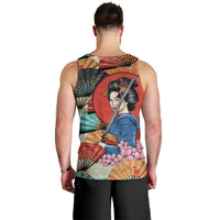 Japanese Geisha Katana Men Tank Top Japan Sensu Seigaiha Pattern - Wonder Print Shop