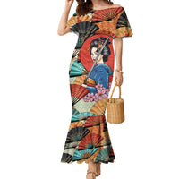 Japanese Geisha Katana Mermaid Dress Japan Sensu Seigaiha Pattern - Wonder Print Shop