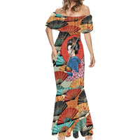Japanese Geisha Katana Mermaid Dress Japan Sensu Seigaiha Pattern - Wonder Print Shop