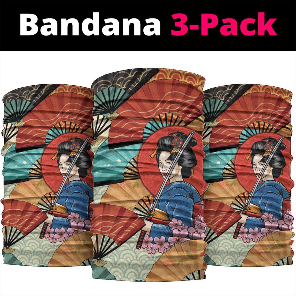 Japanese Geisha Katana Neck Gaiter Japan Sensu Seigaiha Pattern - Wonder Print Shop