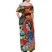 Japanese Geisha Katana Off Shoulder Maxi Dress Japan Sensu Seigaiha Pattern - Wonder Print Shop