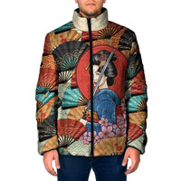Japanese Geisha Katana Padded Jacket Japan Sensu Seigaiha Pattern - Wonder Print Shop