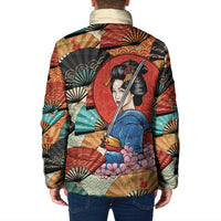 Japanese Geisha Katana Padded Jacket Japan Sensu Seigaiha Pattern - Wonder Print Shop