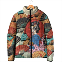 Japanese Geisha Katana Padded Jacket Japan Sensu Seigaiha Pattern - Wonder Print Shop