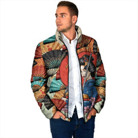 Japanese Geisha Katana Padded Jacket Japan Sensu Seigaiha Pattern - Wonder Print Shop