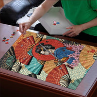 Japanese Geisha Katana Puzzle Japan Sensu Seigaiha Pattern - Wonder Print Shop