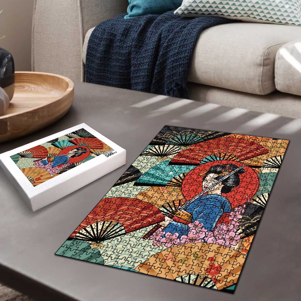 Japanese Geisha Katana Puzzle Japan Sensu Seigaiha Pattern - Wonder Print Shop