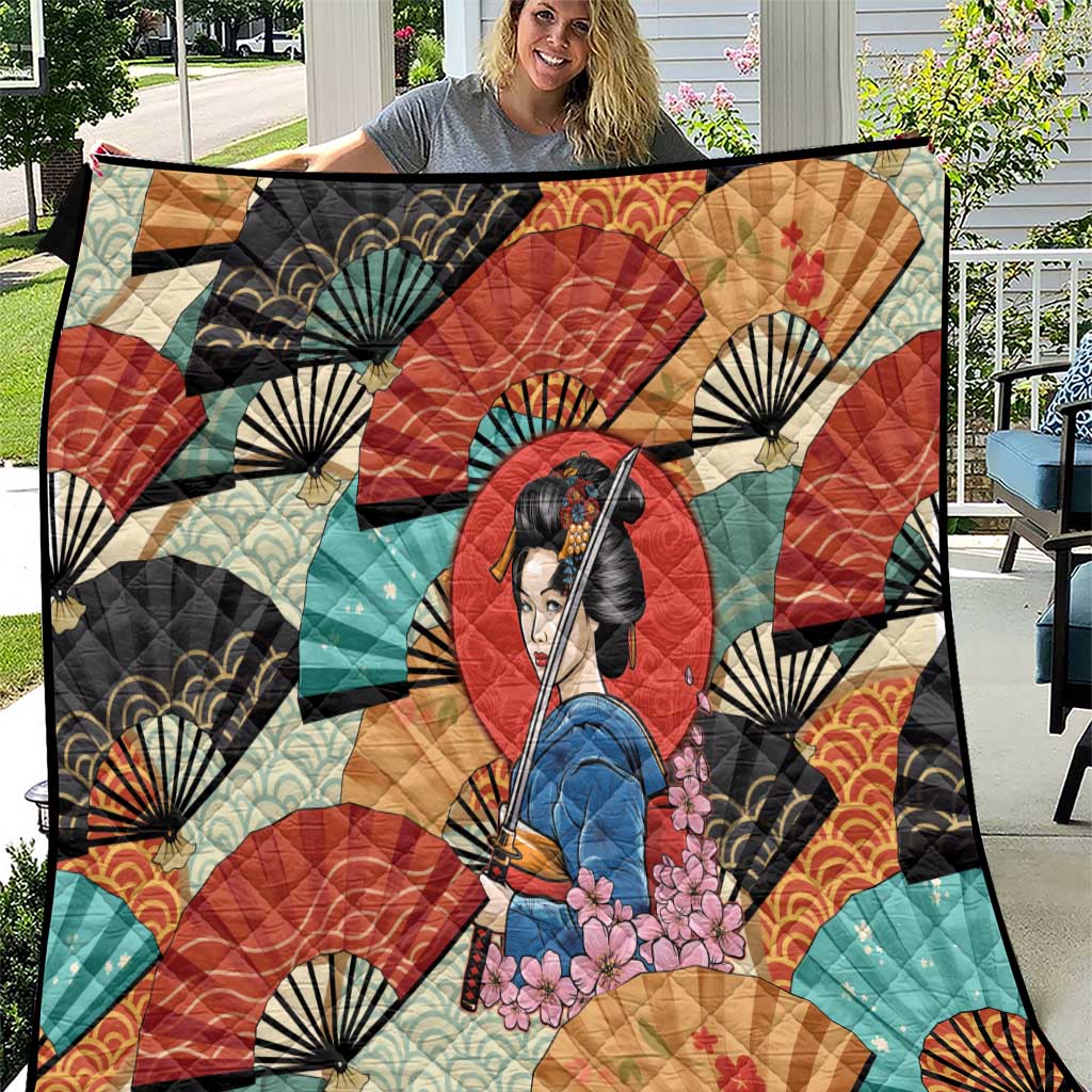 Japanese Geisha Katana Quilt Japan Sensu Seigaiha Pattern - Wonder Print Shop