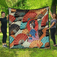Japanese Geisha Katana Quilt Japan Sensu Seigaiha Pattern - Wonder Print Shop