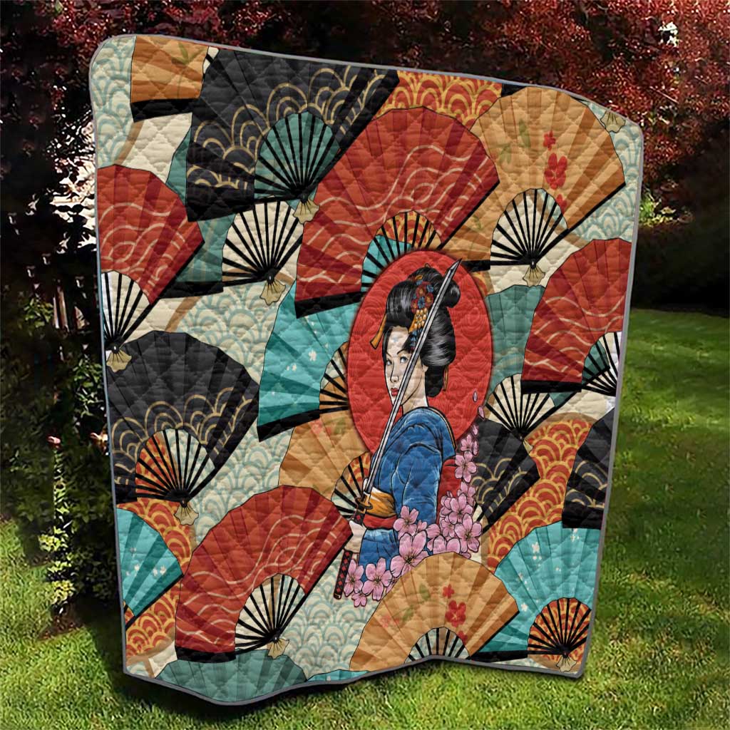 Japanese Geisha Katana Quilt Japan Sensu Seigaiha Pattern - Wonder Print Shop