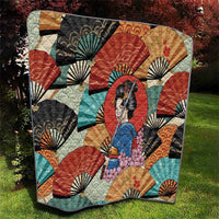 Japanese Geisha Katana Quilt Japan Sensu Seigaiha Pattern - Wonder Print Shop