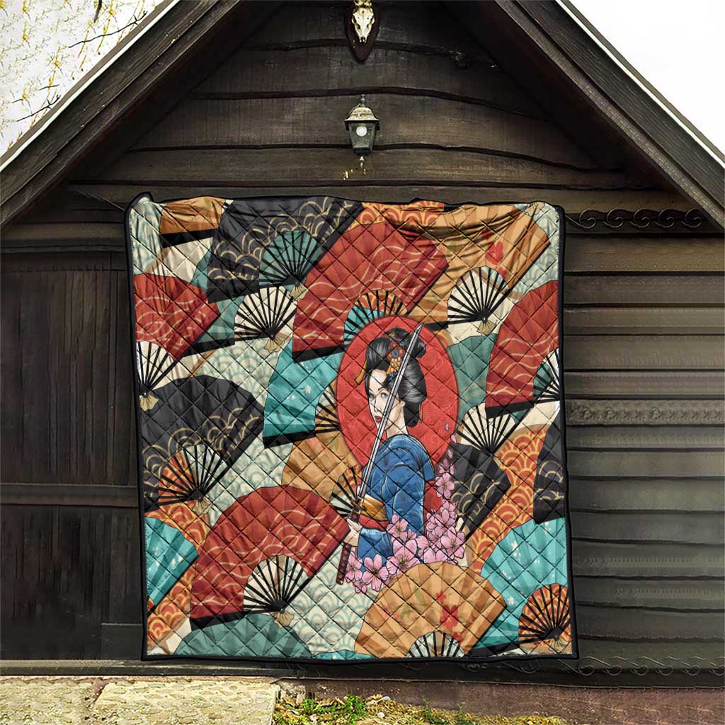 Japanese Geisha Katana Quilt Japan Sensu Seigaiha Pattern - Wonder Print Shop