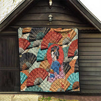 Japanese Geisha Katana Quilt Japan Sensu Seigaiha Pattern - Wonder Print Shop