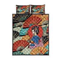 Japanese Geisha Katana Quilt Bed Set Japan Sensu Seigaiha Pattern - Wonder Print Shop