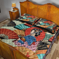 Japanese Geisha Katana Quilt Bed Set Japan Sensu Seigaiha Pattern - Wonder Print Shop