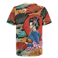 Japanese Geisha Katana Rugby Jersey Japan Sensu Seigaiha Pattern - Wonder Print Shop
