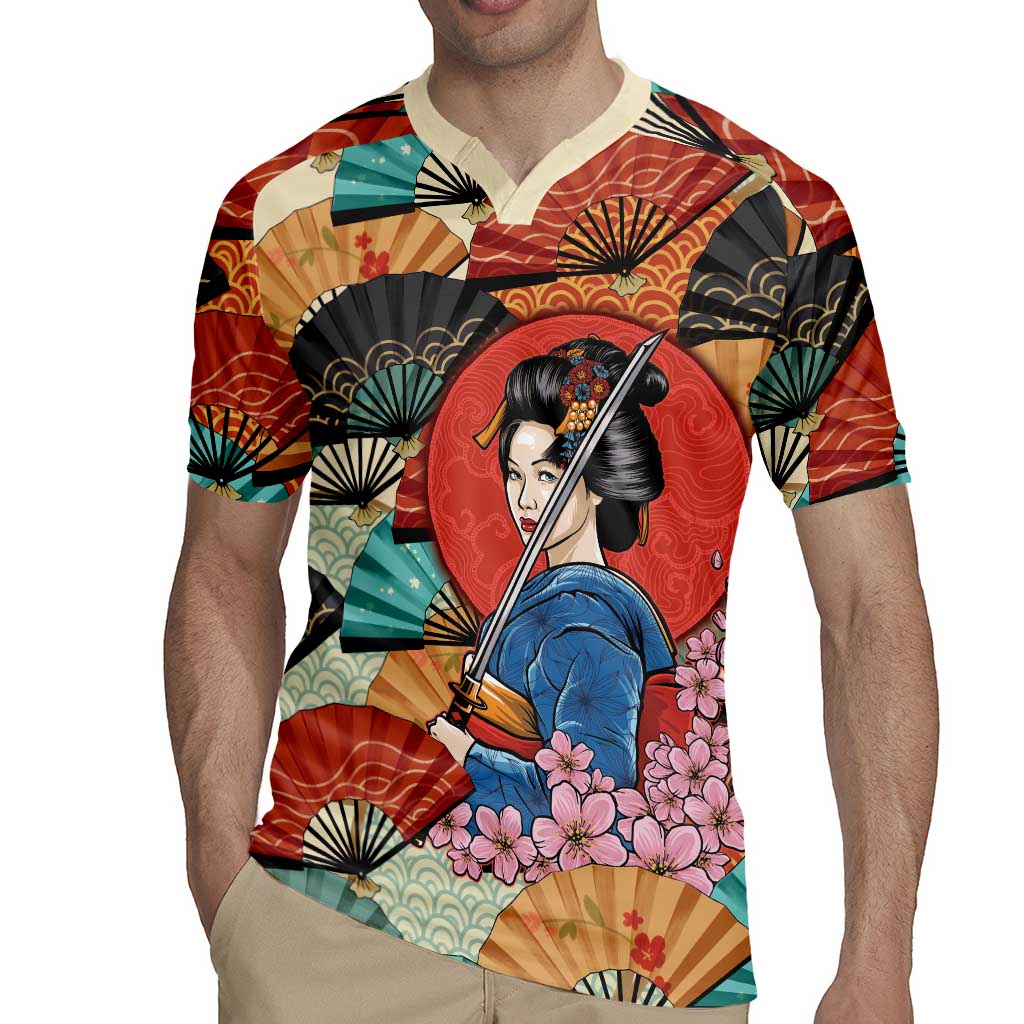 Japanese Geisha Katana Rugby Jersey Japan Sensu Seigaiha Pattern - Wonder Print Shop