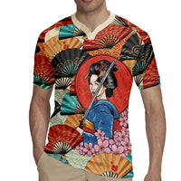 Japanese Geisha Katana Rugby Jersey Japan Sensu Seigaiha Pattern - Wonder Print Shop